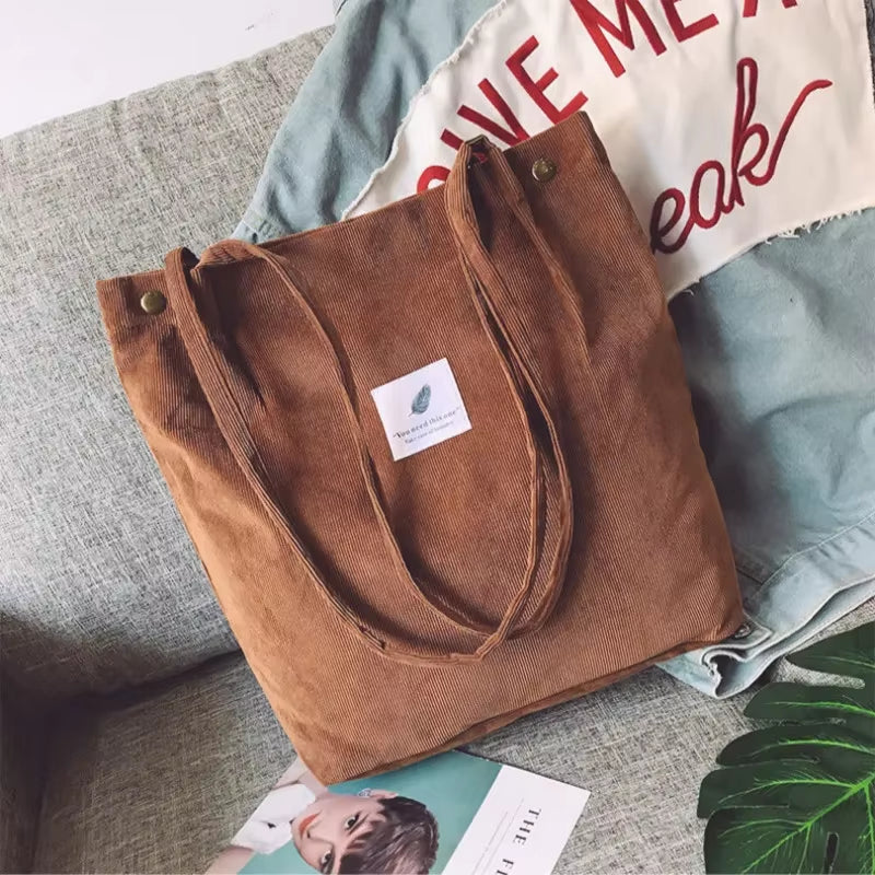 New Women Handbags Corduroy Shoulder Bags Reusable Large Capacity Shopping Bags Casual Portable Bolsas Feminina Dropshipping