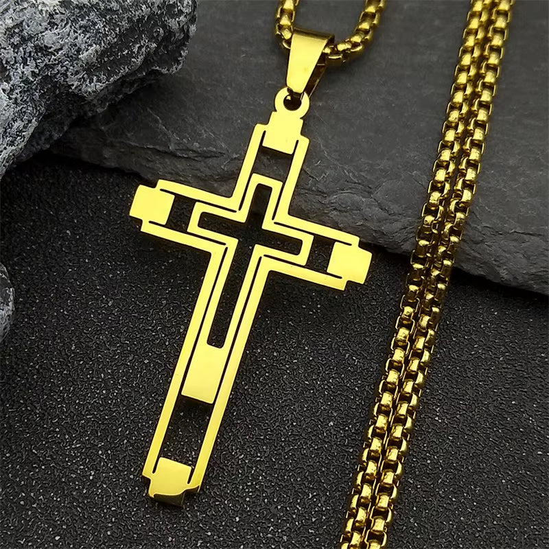 Cross Pendant Stainless Steel Male Necklace for Man Women Gold Color Men'S Chain Necklaces Jewelry Cadenas Para Hombre N6054S02