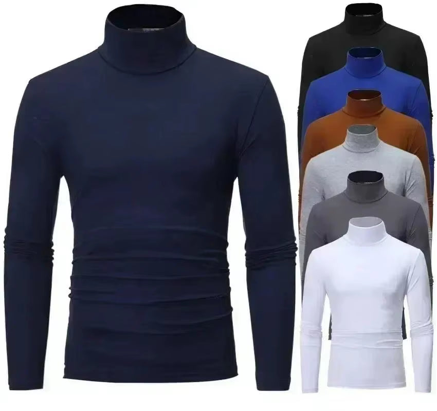 New Thermal Underwear Tops Men'S Casual Slim Turtleneck Bottom Shirt Long Sleeve Basic Tops Autumn Pullover Mock Neck Undershirt