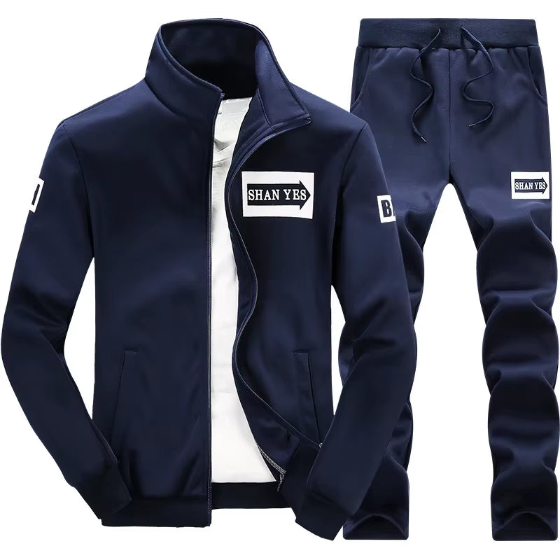 Autumn Men Sportwear Sets Tracksuit Male Outwear Sweatshirts Patchwork Men Hoodies Stand Collar Tracksuit Sets Clothing