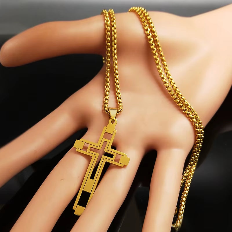 Cross Pendant Stainless Steel Male Necklace for Man Women Gold Color Men'S Chain Necklaces Jewelry Cadenas Para Hombre N6054S02