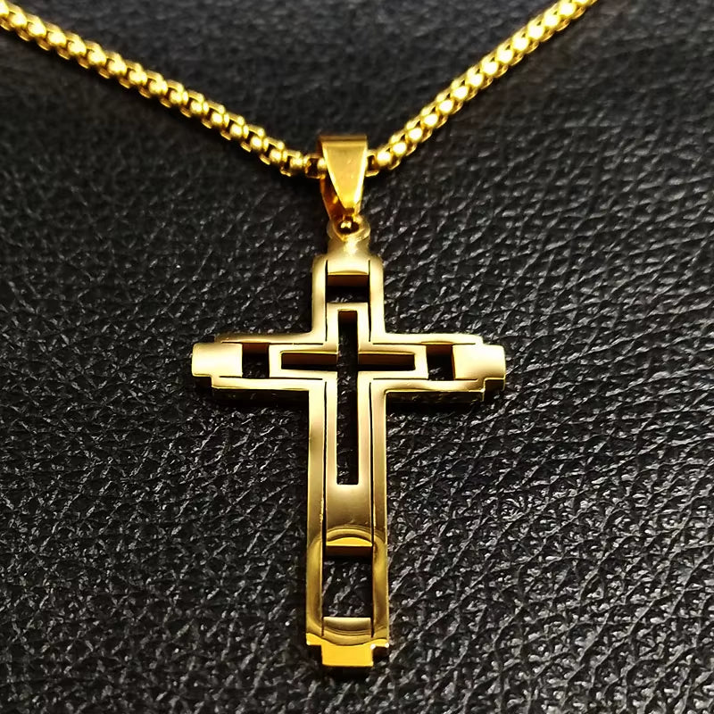 Cross Pendant Stainless Steel Male Necklace for Man Women Gold Color Men'S Chain Necklaces Jewelry Cadenas Para Hombre N6054S02