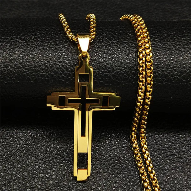 Cross Pendant Stainless Steel Male Necklace for Man Women Gold Color Men'S Chain Necklaces Jewelry Cadenas Para Hombre N6054S02