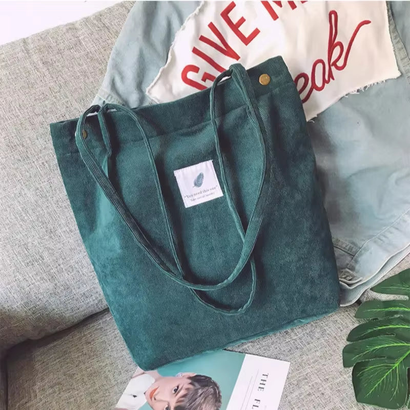 New Women Handbags Corduroy Shoulder Bags Reusable Large Capacity Shopping Bags Casual Portable Bolsas Feminina Dropshipping