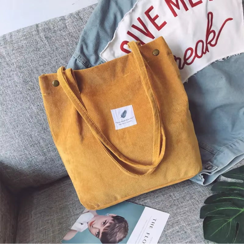 New Women Handbags Corduroy Shoulder Bags Reusable Large Capacity Shopping Bags Casual Portable Bolsas Feminina Dropshipping