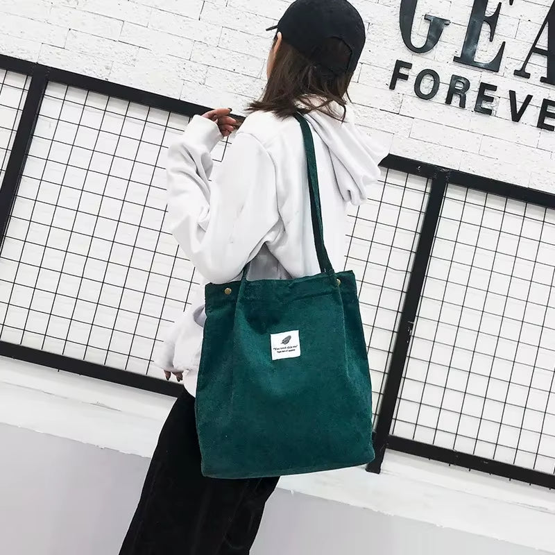 New Women Handbags Corduroy Shoulder Bags Reusable Large Capacity Shopping Bags Casual Portable Bolsas Feminina Dropshipping