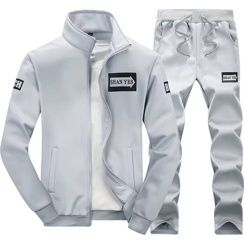 Autumn Men Sportwear Sets Tracksuit Male Outwear Sweatshirts Patchwork Men Hoodies Stand Collar Tracksuit Sets Clothing
