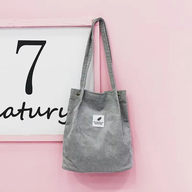 New Women Handbags Corduroy Shoulder Bags Reusable Large Capacity Shopping Bags Casual Portable Bolsas Feminina Dropshipping