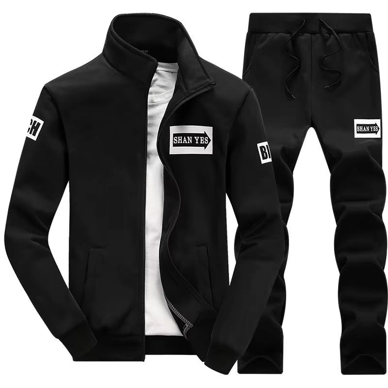 Autumn Men Sportwear Sets Tracksuit Male Outwear Sweatshirts Patchwork Men Hoodies Stand Collar Tracksuit Sets Clothing