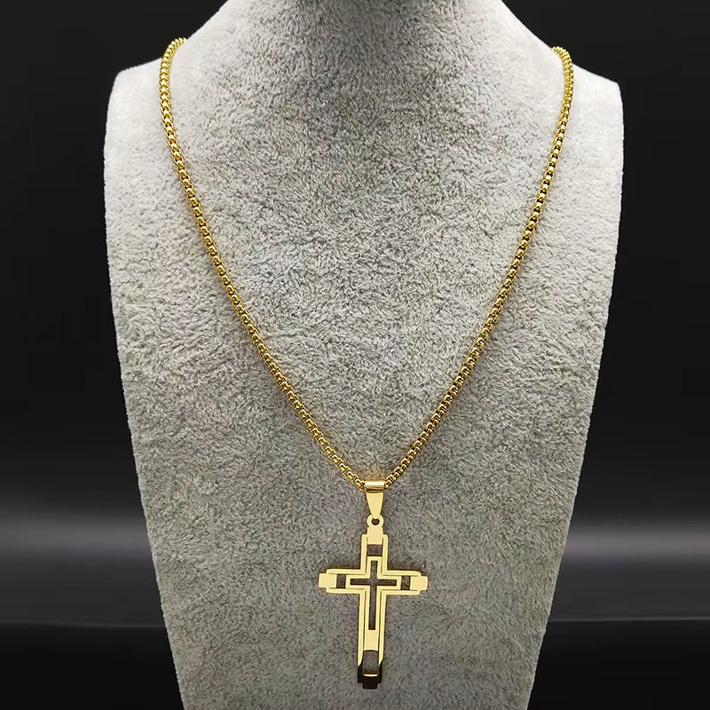 Cross Pendant Stainless Steel Male Necklace for Man Women Gold Color Men'S Chain Necklaces Jewelry Cadenas Para Hombre N6054S02