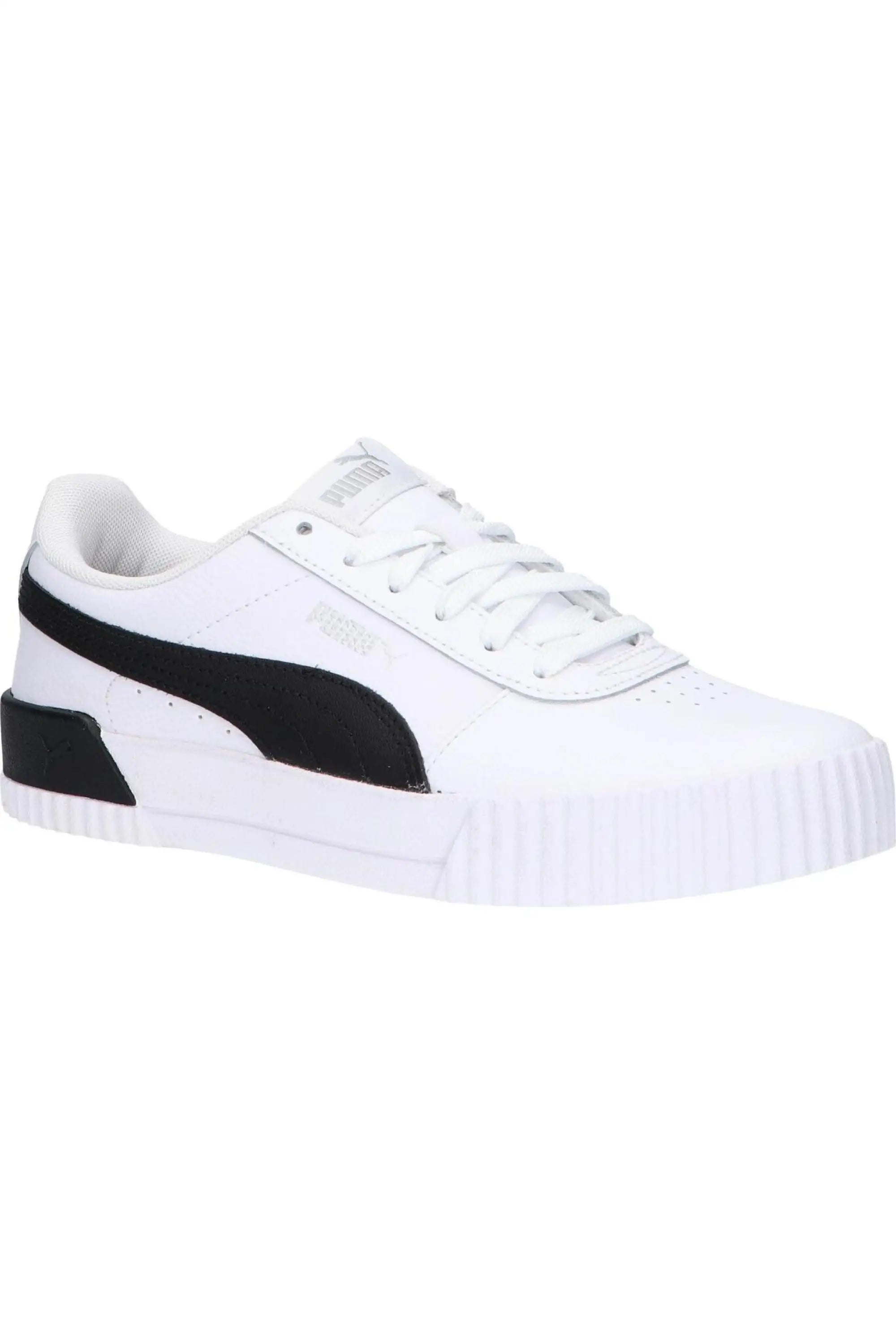 Puma women's casual sneakers in white, made of synthetic leather and textile, featuring a lace-up closure and closed toe, perfect for autumn-spring wear, ideal comfortable shoes for women.