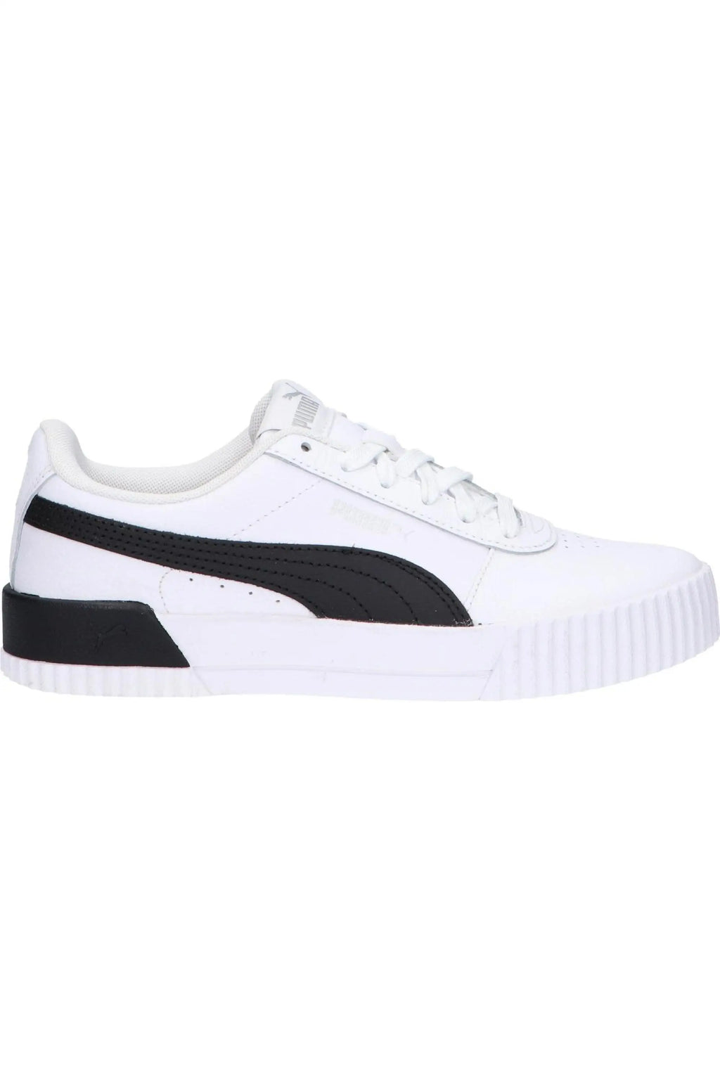 Puma women's casual sneakers in white, made of synthetic leather and textile, featuring a lace-up closure and closed toe, perfect for autumn-spring wear, ideal comfortable shoes for women.