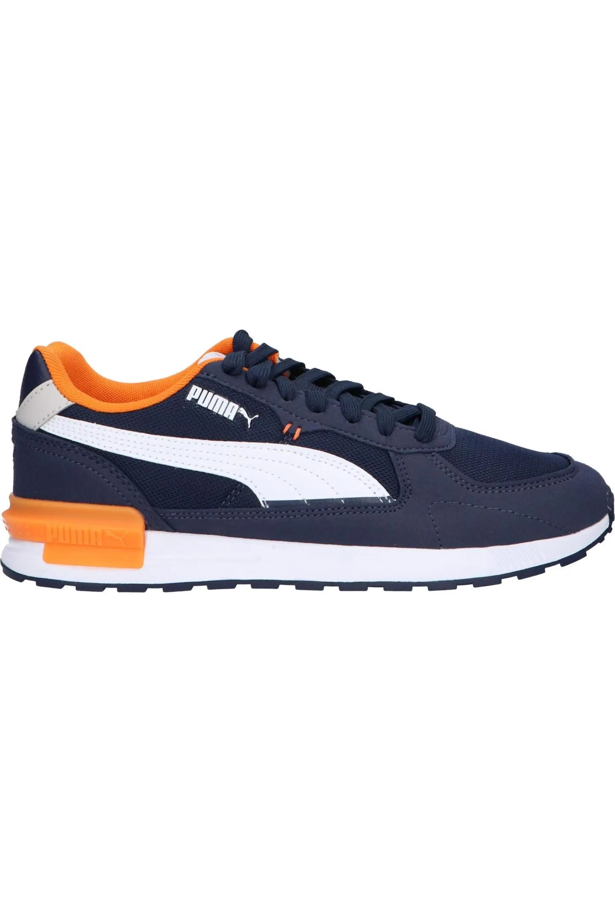 White Puma Casual Sneakers for Women, featuring lace-up closure, synthetic leather and canvas upper, textile lining, rubber sole, ideal comfortable women's shoes for autumn-spring seasons, versatile footwear in white.