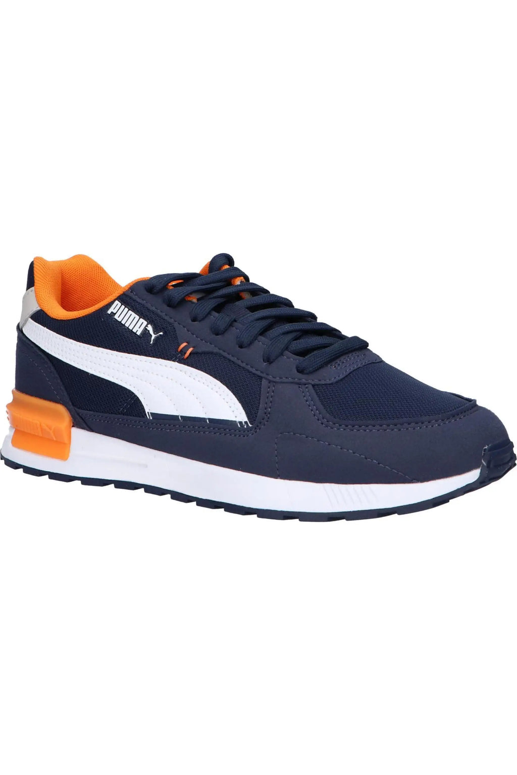 White Puma Casual Sneakers for Women, featuring lace-up closure, synthetic leather and canvas upper, textile lining, rubber sole, ideal comfortable women's shoes for autumn-spring seasons, versatile footwear in white.