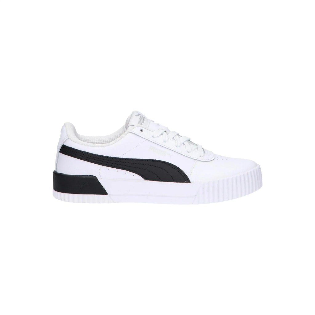 Puma women's casual sneakers in white, made of synthetic leather and textile, featuring a lace-up closure and closed toe, perfect for autumn-spring wear, ideal comfortable shoes for women.