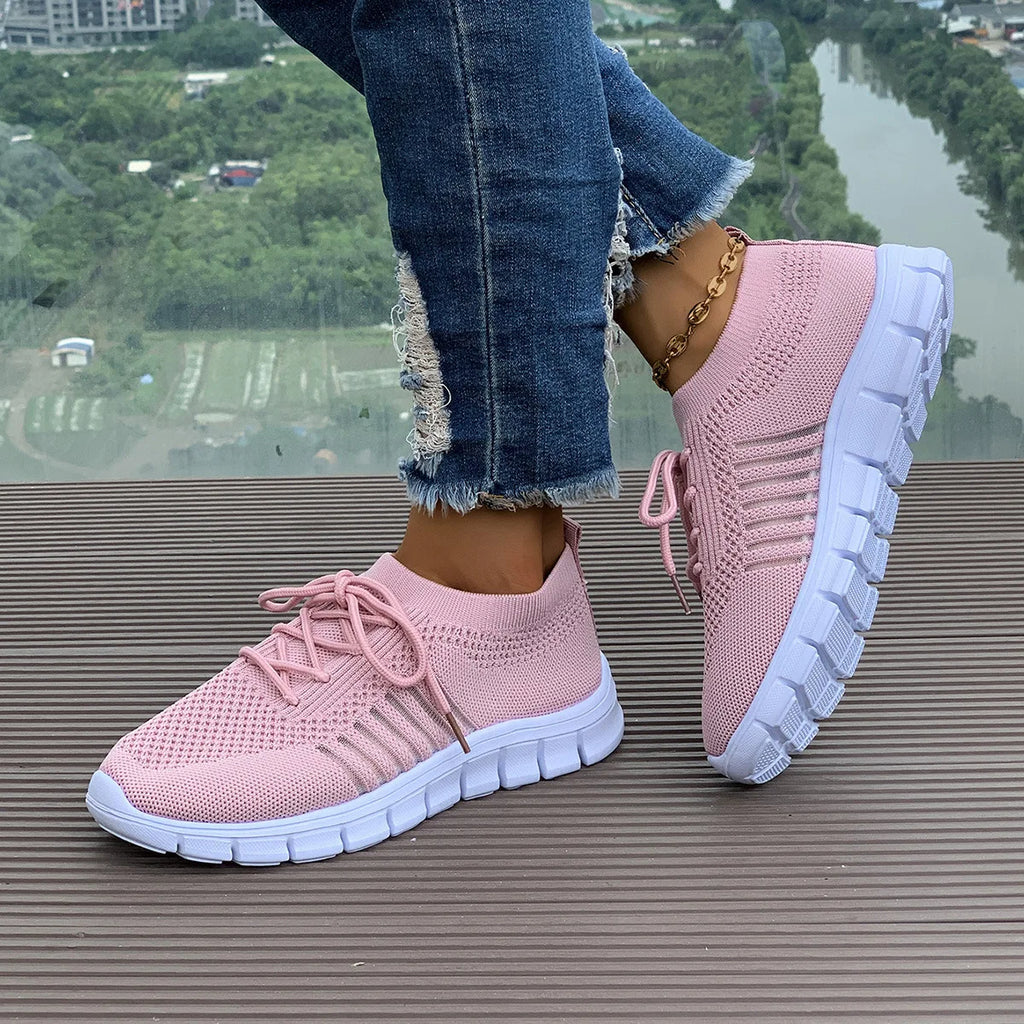 Zapatos informales amarillos de verano, zapatos planos para mujer, zapatillas de deporte de punto de malla transpirable, zapatos de tenis para mujer, zapatos ligeros para correr, zapatos de mujer