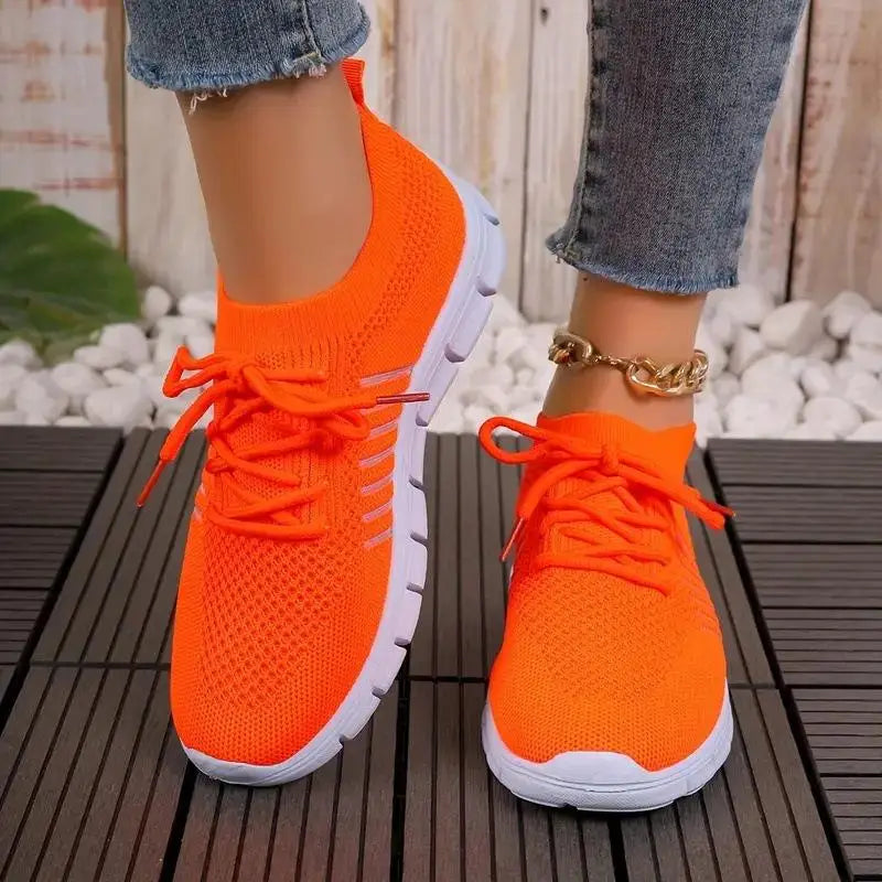 Zapatos informales amarillos de verano, zapatos planos para mujer, zapatillas de deporte de punto de malla transpirable, zapatos de tenis para mujer, zapatos ligeros para correr, zapatos de mujer