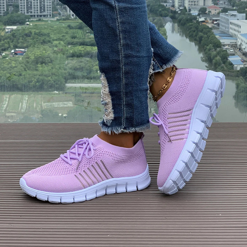 Zapatos informales amarillos de verano, zapatos planos para mujer, zapatillas de deporte de punto de malla transpirable, zapatos de tenis para mujer, zapatos ligeros para correr, zapatos de mujer
