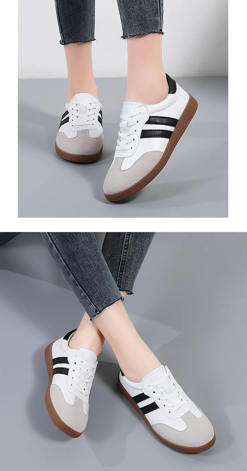 Zapatos de mujer, zapatos planos informales a la moda, zapatos vulcanizados para mujer, zapatillas para caminar al aire libre, zapatos clásicos cómodos para mujer, negro y blanco