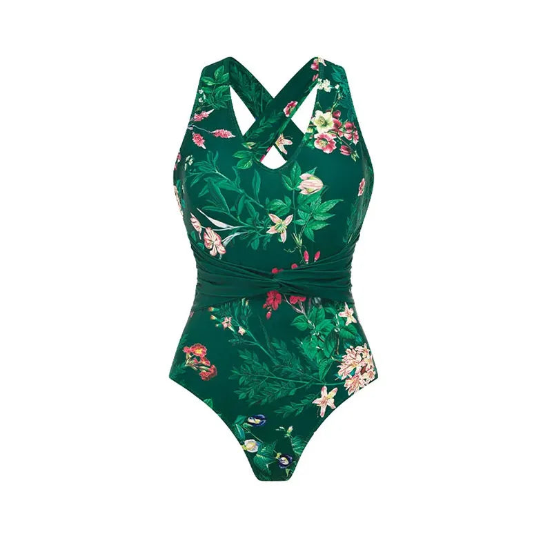 Traje de baño de una pieza con estampado verde Vintage para mujer