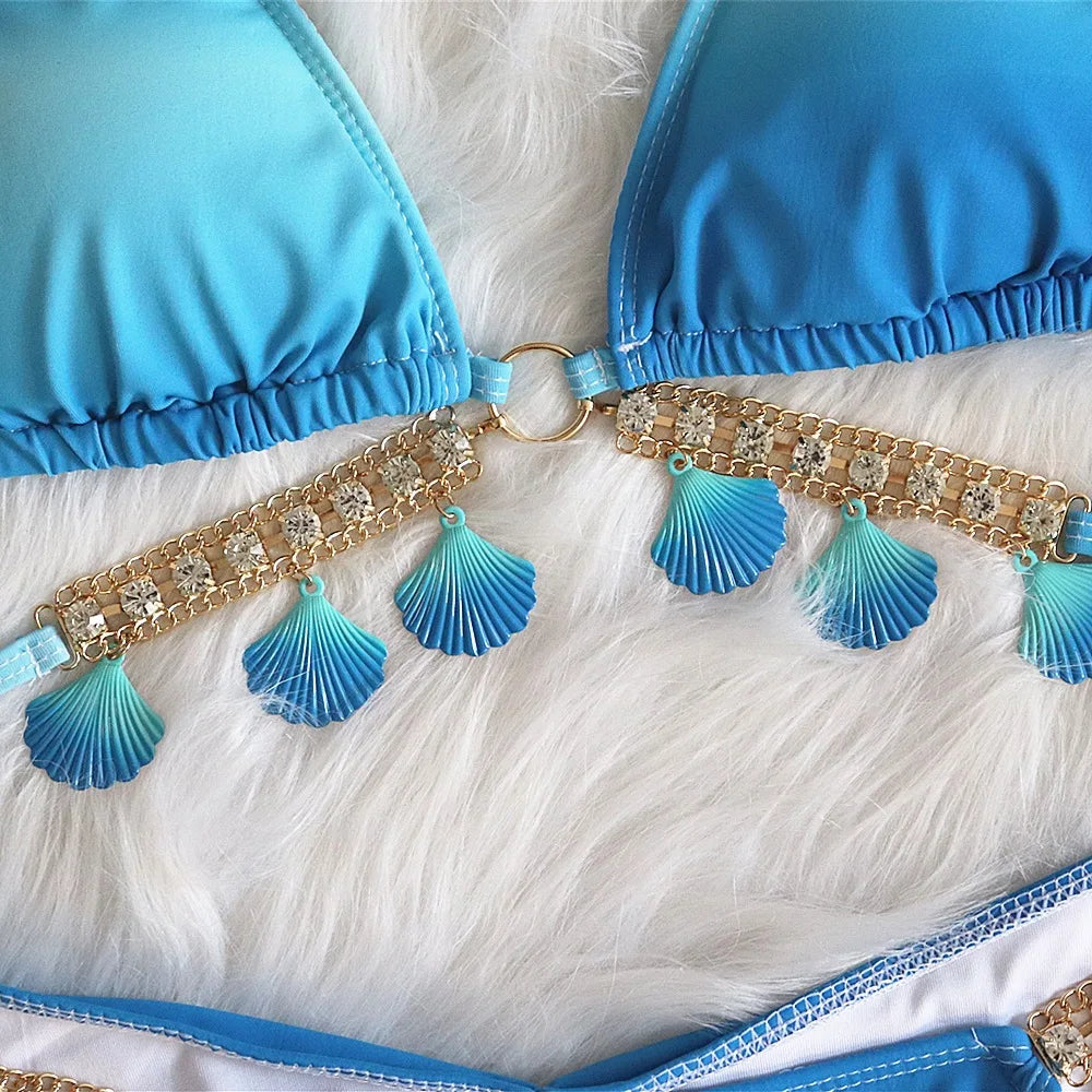 Bikini con tiras sexys y estampado degradado para mujer, modelo 2026