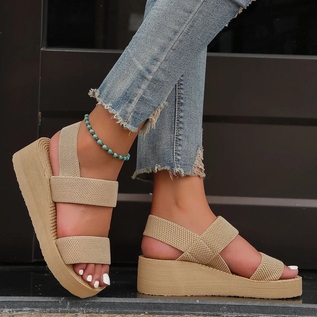 Sandalias de cuña ligeras para mujer, plataforma con punta abierta, suela gruesa, zapatos informales de verano con correa trasera, calzado de ocio