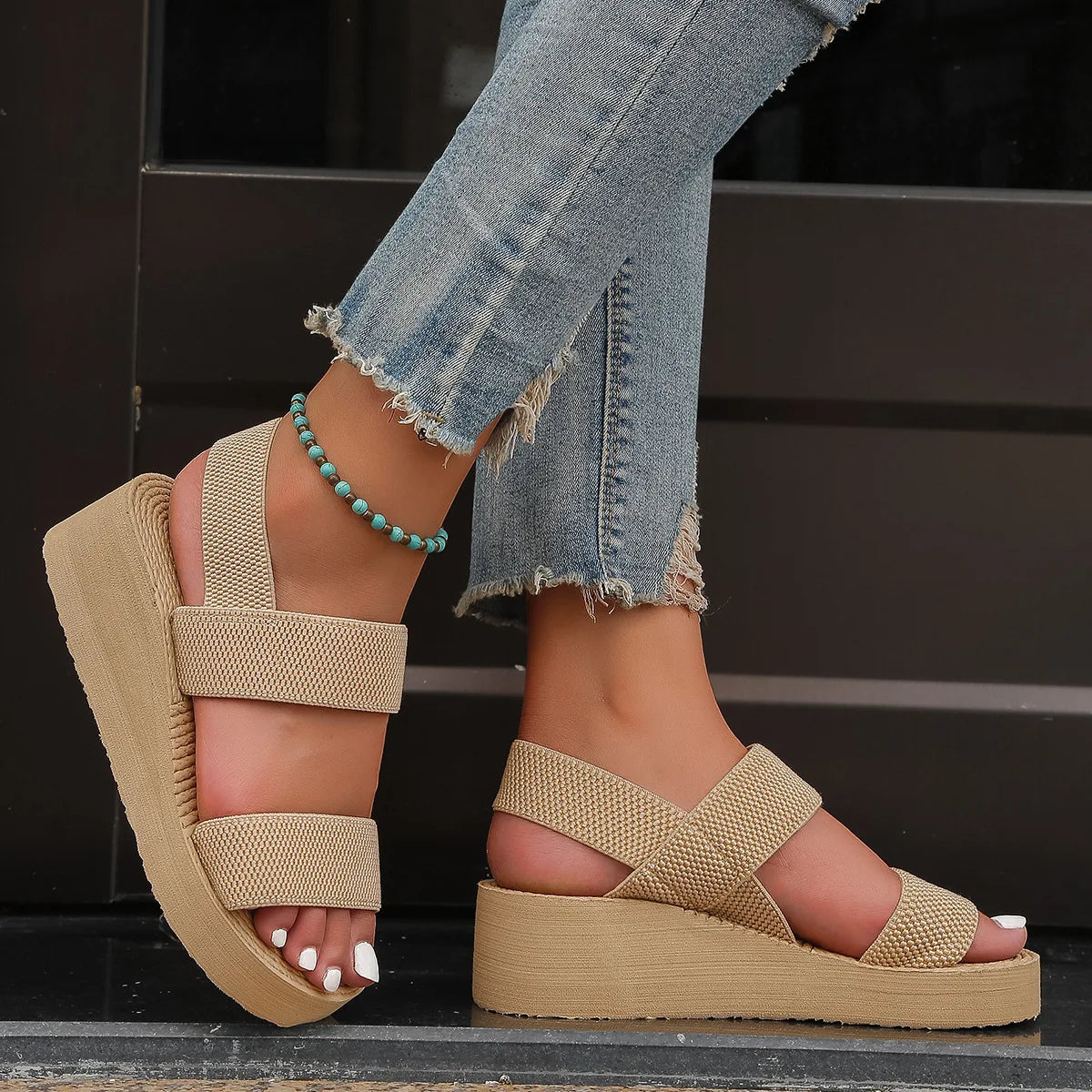 Sandalias de cuña ligeras para mujer, plataforma con punta abierta, suela gruesa, zapatos informales de verano con correa trasera, calzado de ocio