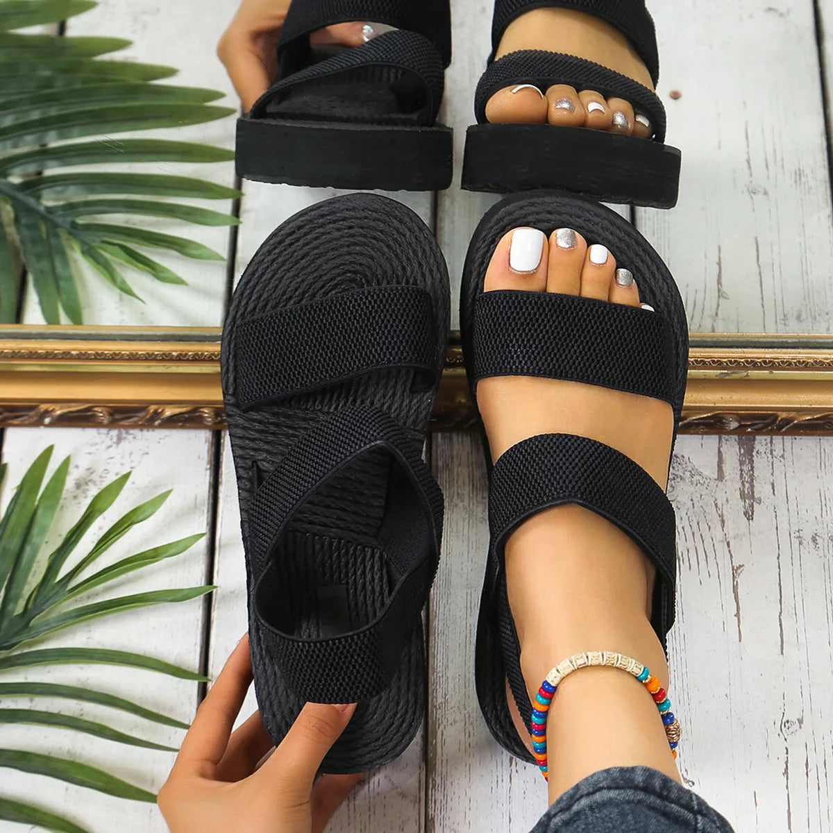 Sandalias de cuña ligeras para mujer, plataforma con punta abierta, suela gruesa, zapatos informales de verano con correa trasera, calzado de ocio