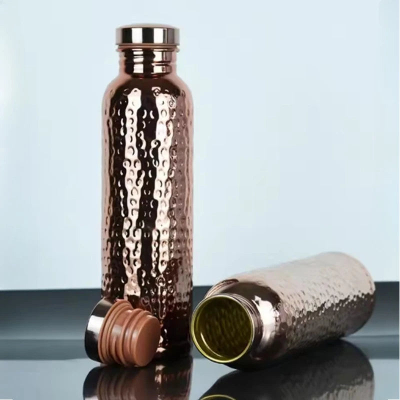 Botella de agua deportiva de cobre de 800 ml, diseño martillado, a prueba de fugas, para ciclismo, gimnasio, fitness, viajes.