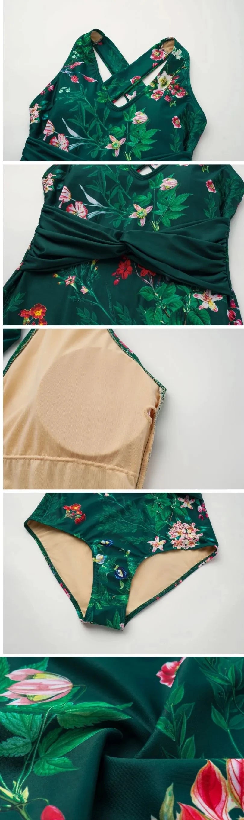 Traje de baño de una pieza con estampado verde Vintage para mujer