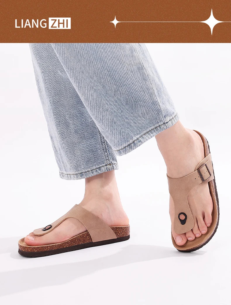 Chanclas de Corcho para Mujer CRACOMIN, Sandalias Planas de Corcho Suave, Chanclas de Playa de Moda de Verano, Sandalias Unisex Cómodas para el Hogar