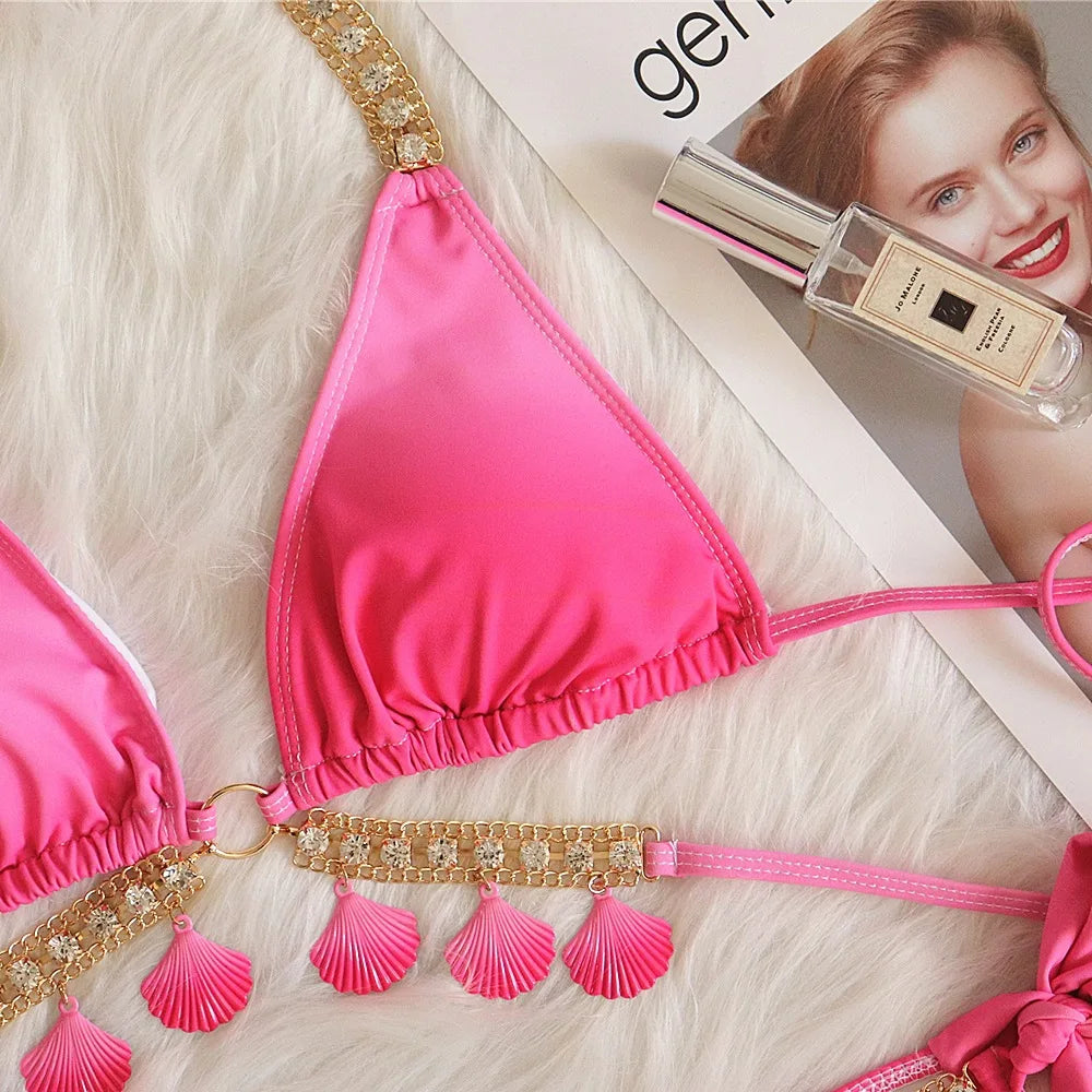 Bikini con tiras sexys y estampado degradado para mujer, modelo 2026