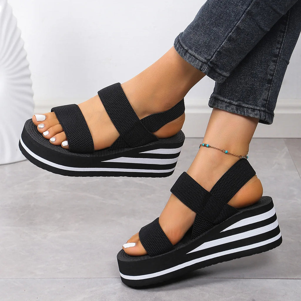 Sandalias de cuña ligeras para mujer, plataforma con punta abierta, suela gruesa, zapatos informales de verano con correa trasera, calzado de ocio