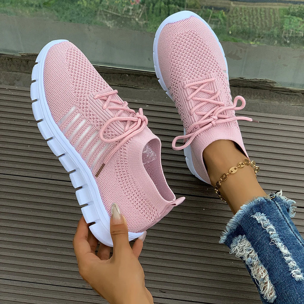 Zapatos informales amarillos de verano, zapatos planos para mujer, zapatillas de deporte de punto de malla transpirable, zapatos de tenis para mujer, zapatos ligeros para correr, zapatos de mujer