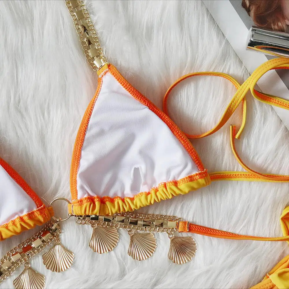 Bikini con tiras sexys y estampado degradado para mujer, modelo 2026
