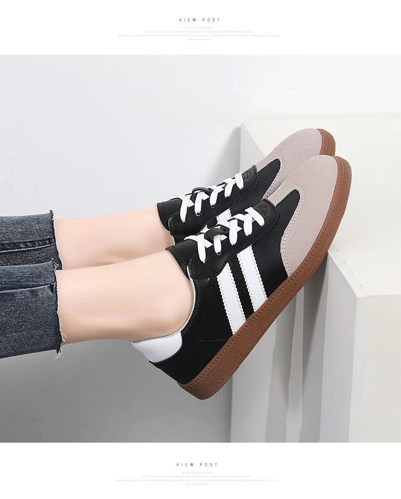 Zapatos de mujer, zapatos planos informales a la moda, zapatos vulcanizados para mujer, zapatillas para caminar al aire libre, zapatos clásicos cómodos para mujer, negro y blanco