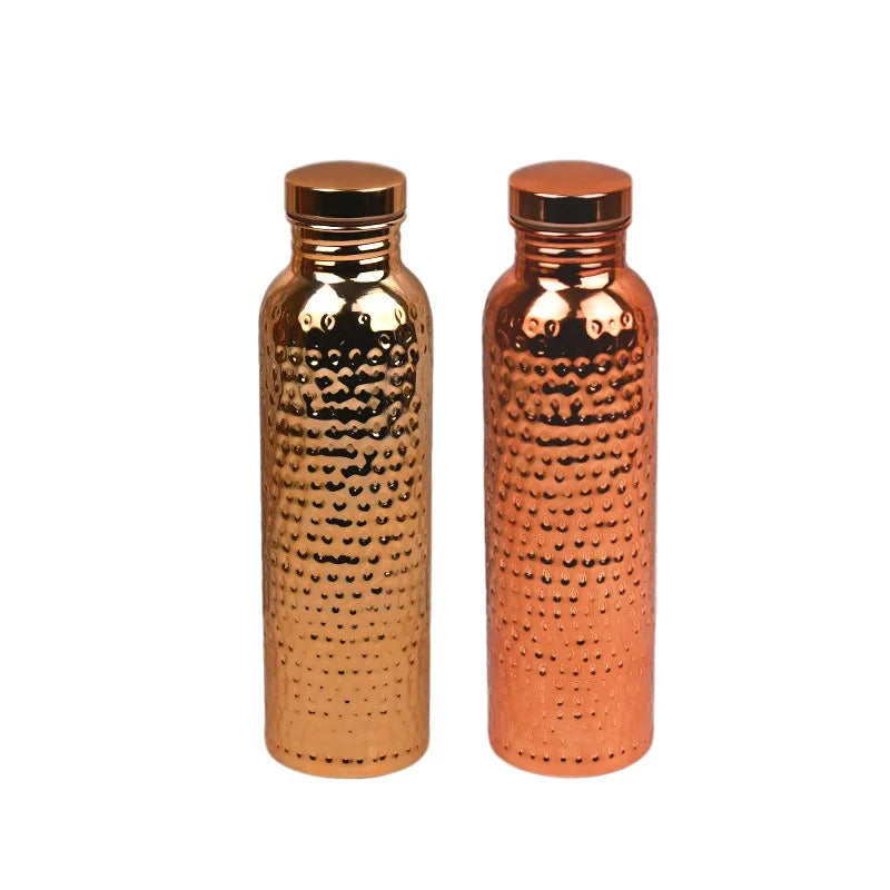 Botella de agua deportiva de cobre de 800 ml, diseño martillado, a prueba de fugas, para ciclismo, gimnasio, fitness, viajes.