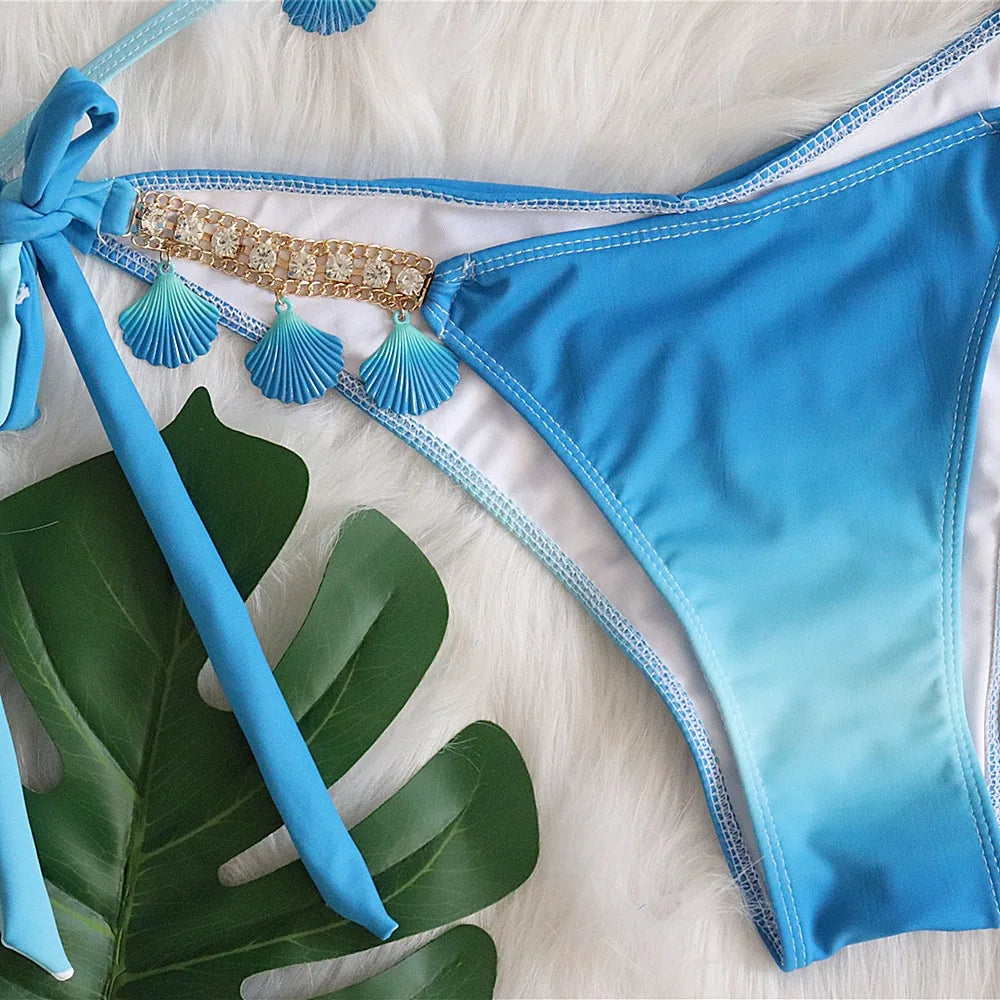 Bikini con tiras sexys y estampado degradado para mujer, modelo 2026