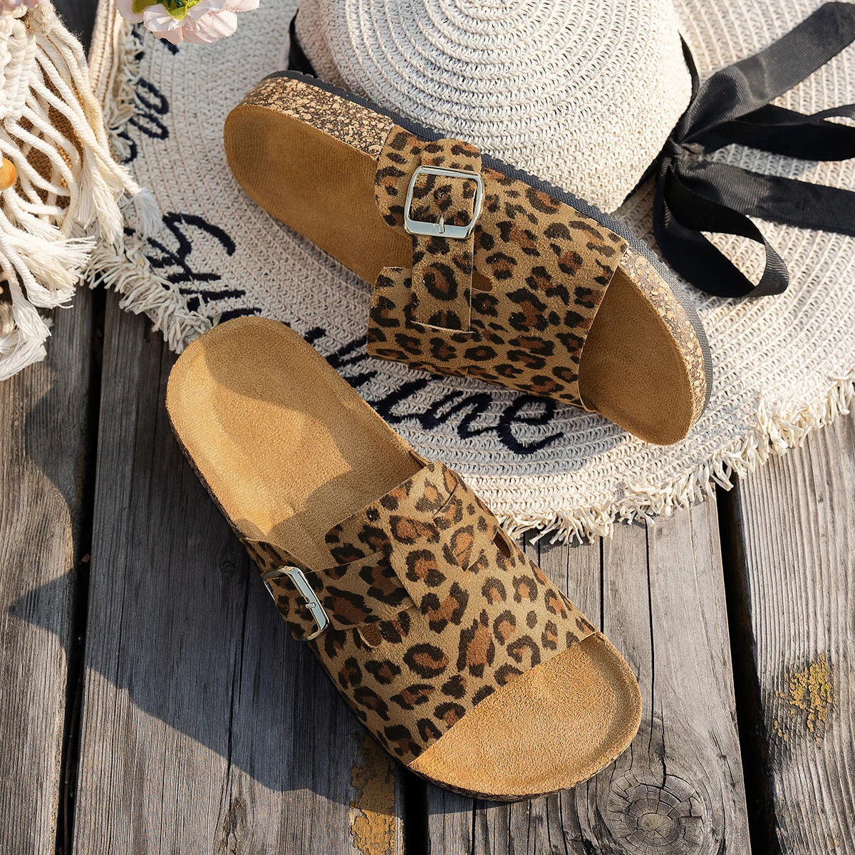 Sandalias de Punta Abierta para las Cuatro Estaciones, Nuevas Sandalias de Primavera y Otoño para Mujer, Sencillas, Casuales, Modernas, Versátiles, Sandalias con Suela de Corcho Azul y Marrón, Sandalias con Estampado Anima