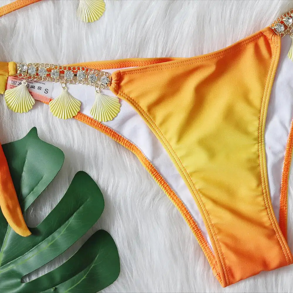 Bikini con tiras sexys y estampado degradado para mujer, modelo 2026