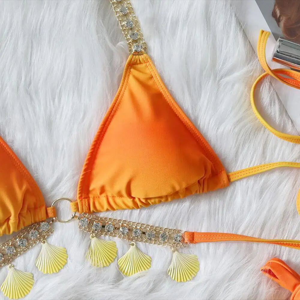 Bikini con tiras sexys y estampado degradado para mujer, modelo 2026