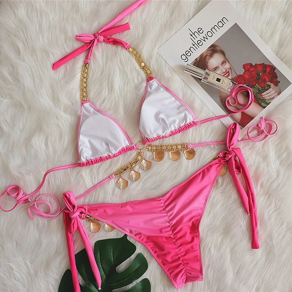 Bikini con tiras sexys y estampado degradado para mujer, modelo 2026