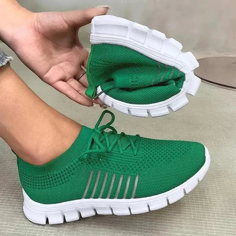 Zapatos informales amarillos de verano, zapatos planos para mujer, zapatillas de deporte de punto de malla transpirable, zapatos de tenis para mujer, zapatos ligeros para correr, zapatos de mujer