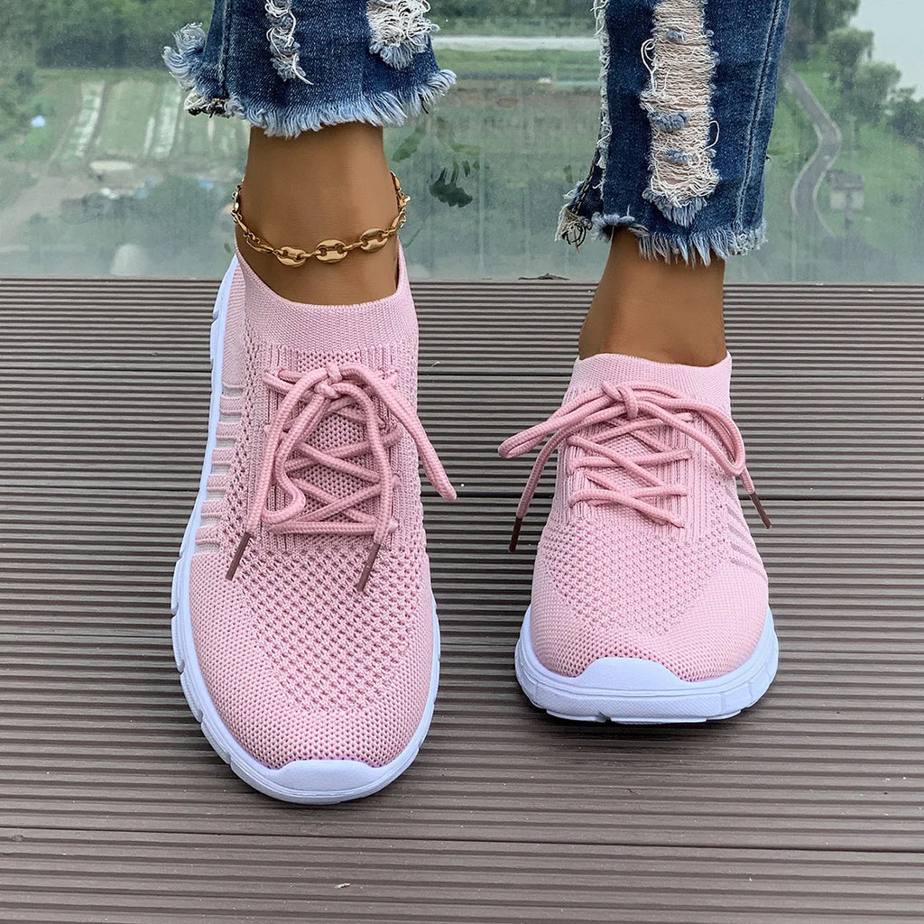 Zapatos informales amarillos de verano, zapatos planos para mujer, zapatillas de deporte de punto de malla transpirable, zapatos de tenis para mujer, zapatos ligeros para correr, zapatos de mujer