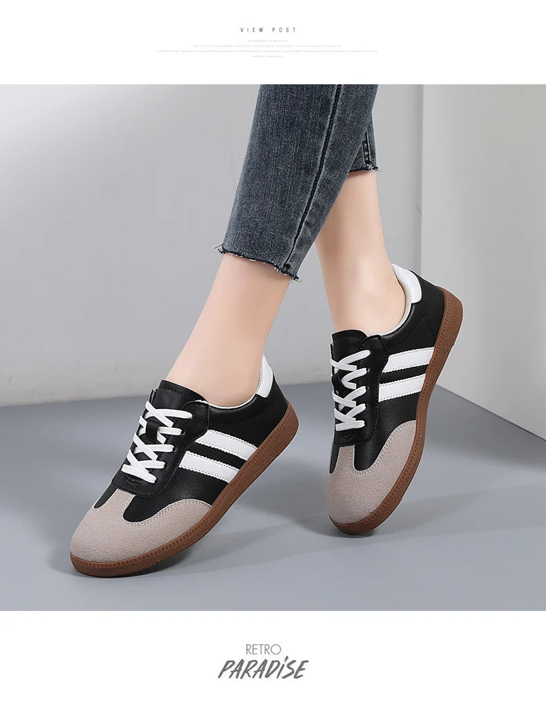 Zapatos de mujer, zapatos planos informales a la moda, zapatos vulcanizados para mujer, zapatillas para caminar al aire libre, zapatos clásicos cómodos para mujer, negro y blanco