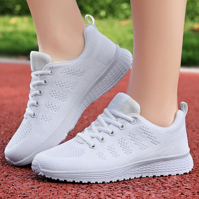 Zapatos informales amarillos de verano, zapatos planos para mujer, zapatillas de deporte de punto de malla transpirable, zapatos de tenis para mujer, zapatos ligeros para correr, zapatos de mujer