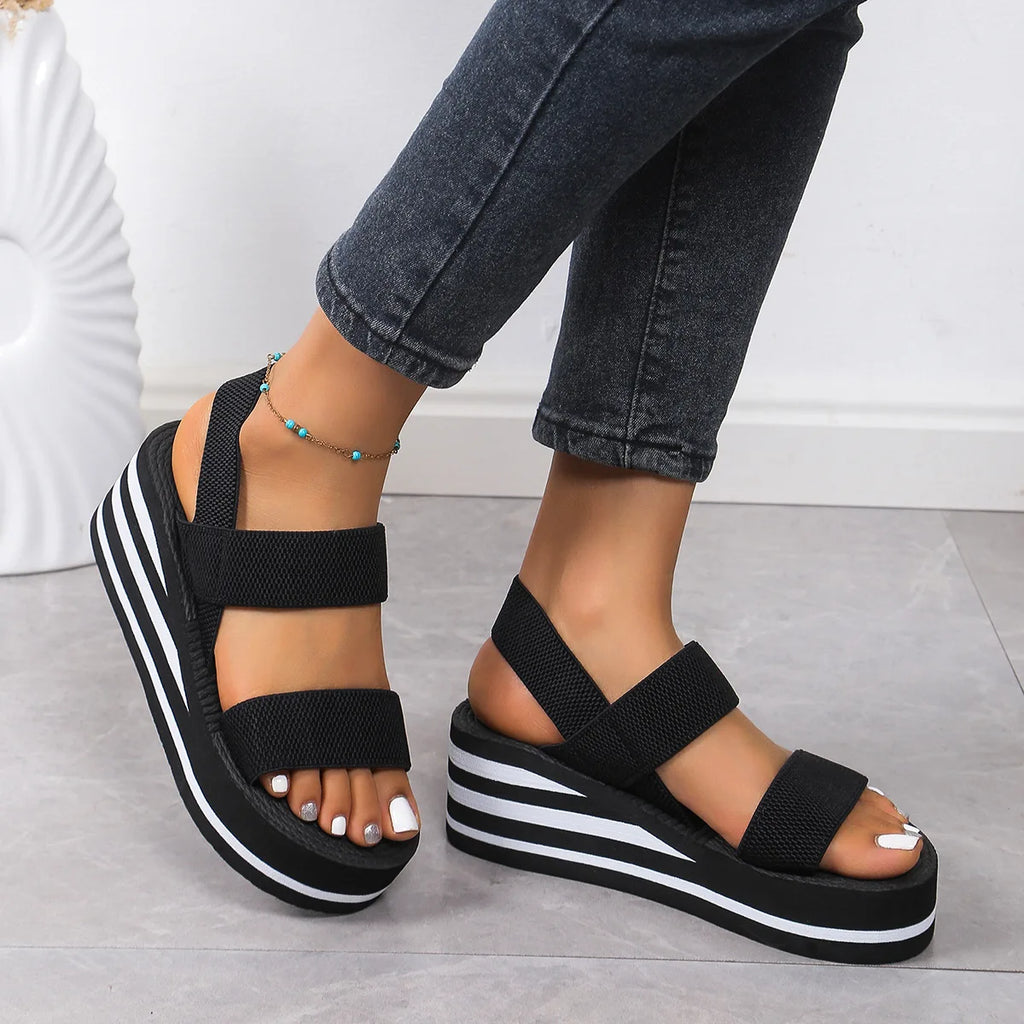 Sandalias de cuña ligeras para mujer, plataforma con punta abierta, suela gruesa, zapatos informales de verano con correa trasera, calzado de ocio