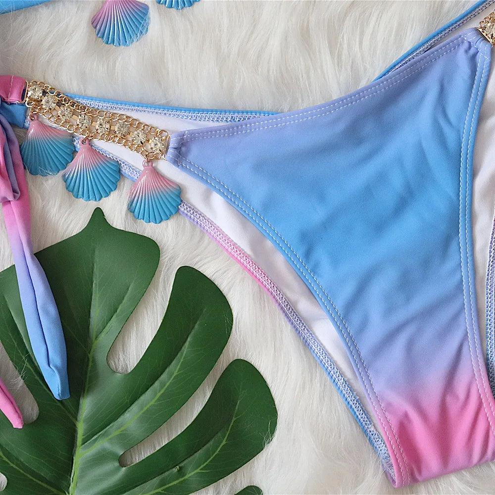 Bikini con tiras sexys y estampado degradado para mujer, modelo 2026