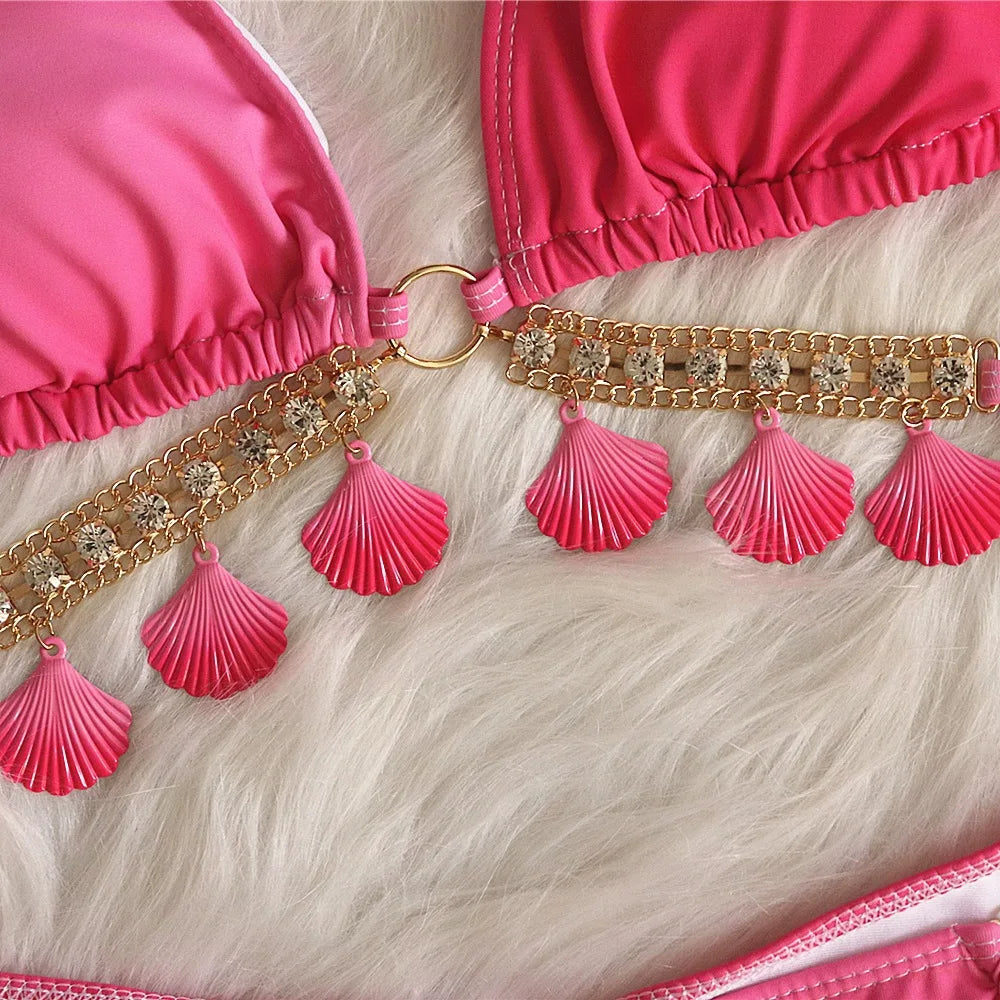 Bikini con tiras sexys y estampado degradado para mujer, modelo 2026