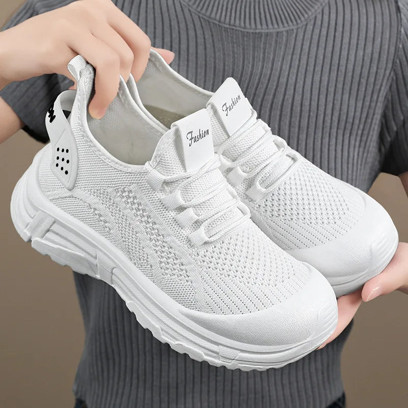 Zapatos informales amarillos de verano, zapatos planos para mujer, zapatillas de deporte de punto de malla transpirable, zapatos de tenis para mujer, zapatos ligeros para correr, zapatos de mujer